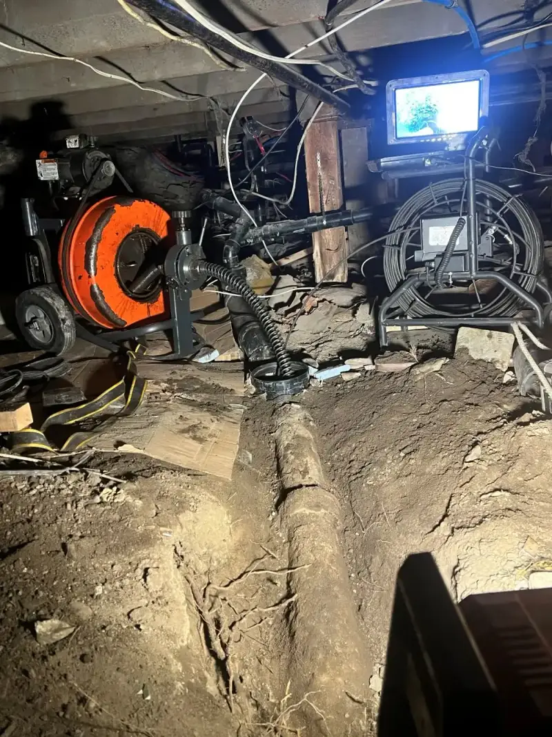 Truck and cleaning equipment set up before a main sewer line intervention